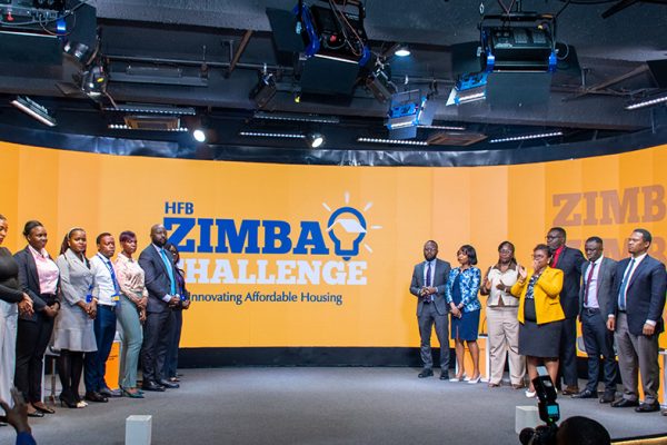Housing Finance Bank Team, partners and stakeholers pose for a group photo at the launch the HFB Zimba Housing Challenge, an innovative challenge where the participant with the best affordable prototype