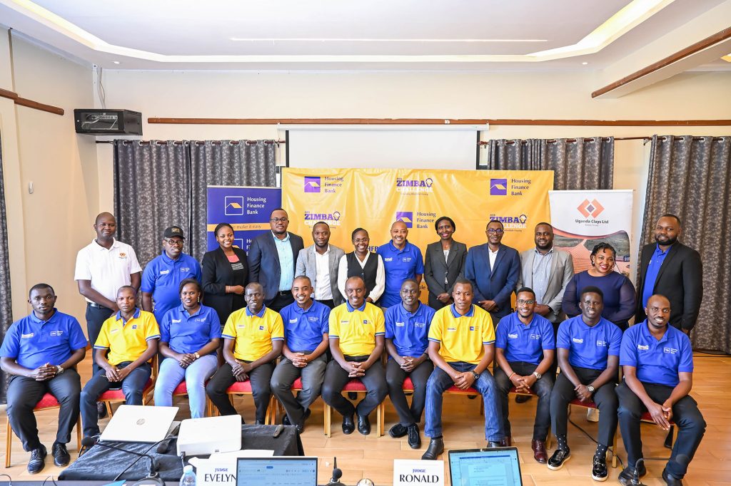 Judges, HFB Executive team and Participants posee for a group photo during the HFB Zimba Challenge Bootcamp at Forest Park Buloba