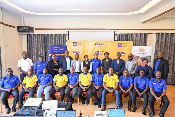Judges, HFB Executive team and Participants posee for a group photo during the HFB Zimba Challenge Bootcamp at Forest Park Buloba